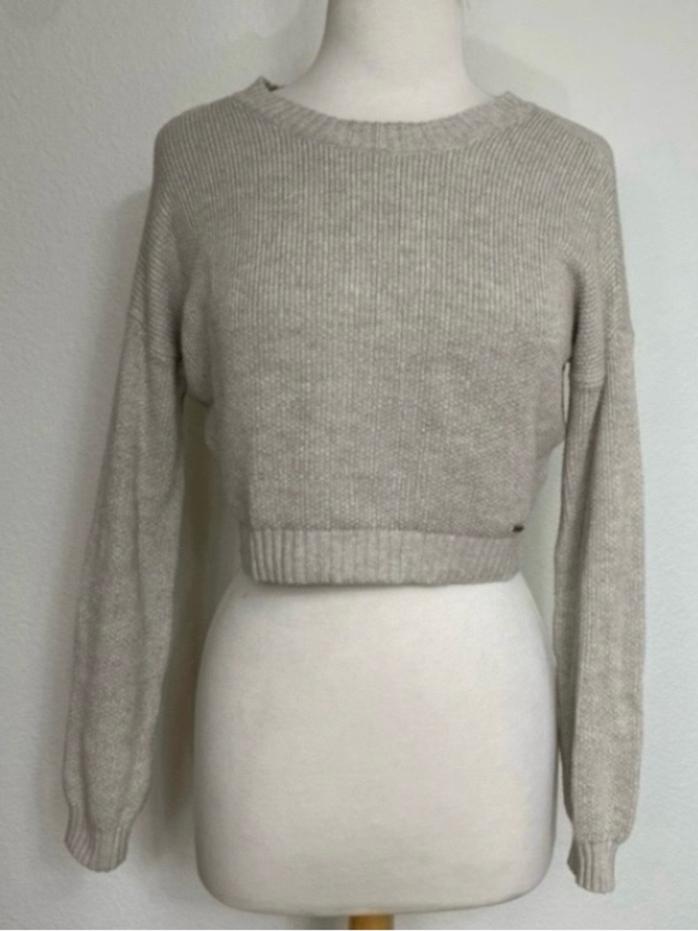 Hollister Juniors Cream Waffle Bow Tie Open Back Crop Sweater Size XS Coastal